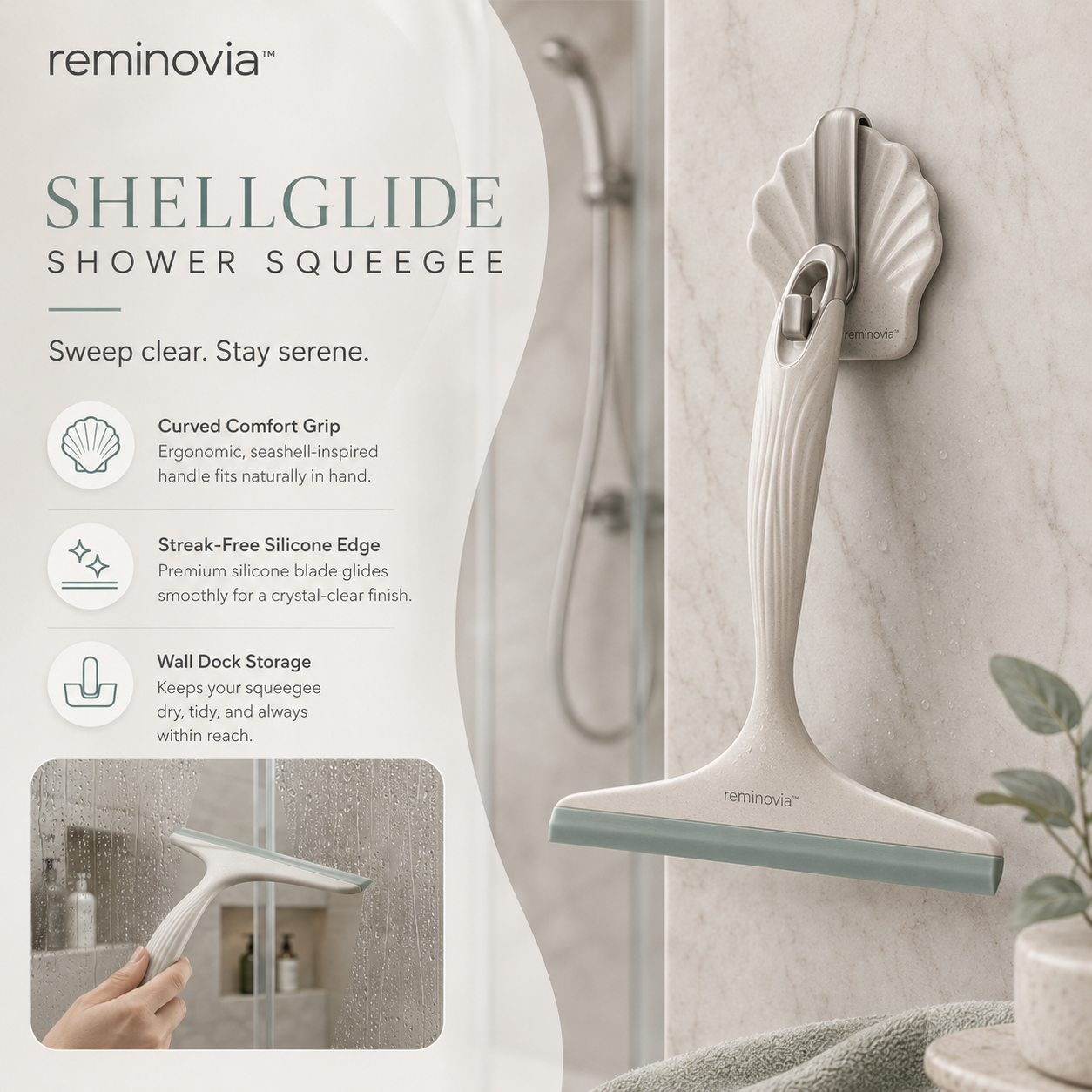 Reminovia™ Shellglide Shower Squeegee
